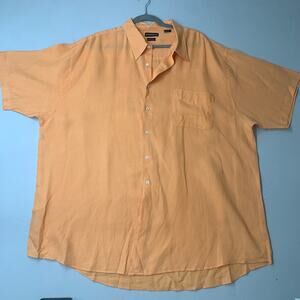 Joseph & Lyman Men Shirt XXL Orange Hawaiian Short Sleeve Italian Linen